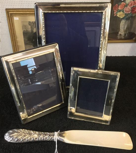 Three silver-mounted photograph frames & a silver-mounted shoe horn